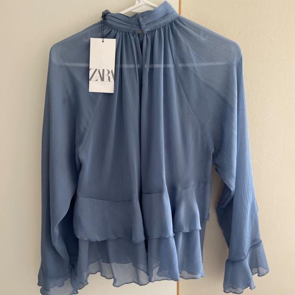 Blue Ruffled Blouse - Picture 2 of 3
